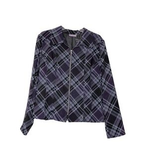 Laura SCOTT Purple, Gray, Black Plaid Zipper Front Long Sleeve Jacket Size Large
